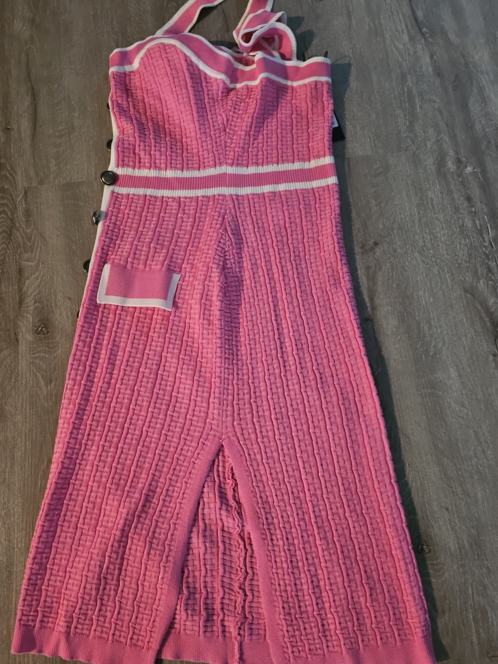 Fashion Nova Pink Knit Button-Front Midi Dress with White Trim - Picture 4 of 5